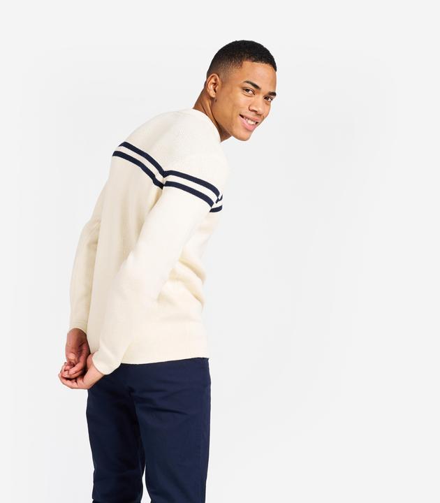 Produktbild Tribord Segelpullover gestrickt Herren 100 beige/dunkelblau gestreift (L)