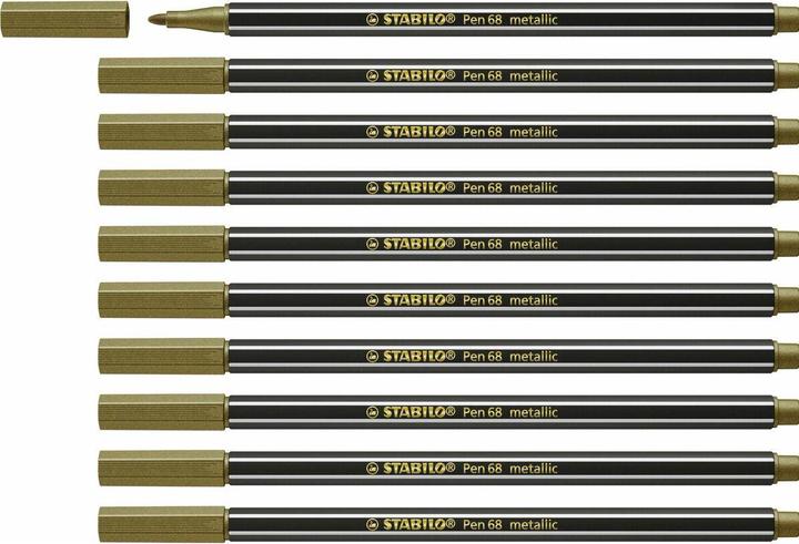 Image du produit STABILO Stylo feutre métallique Premium - Pen 68 metallic - pack de 10 - or (Or, 10 x)