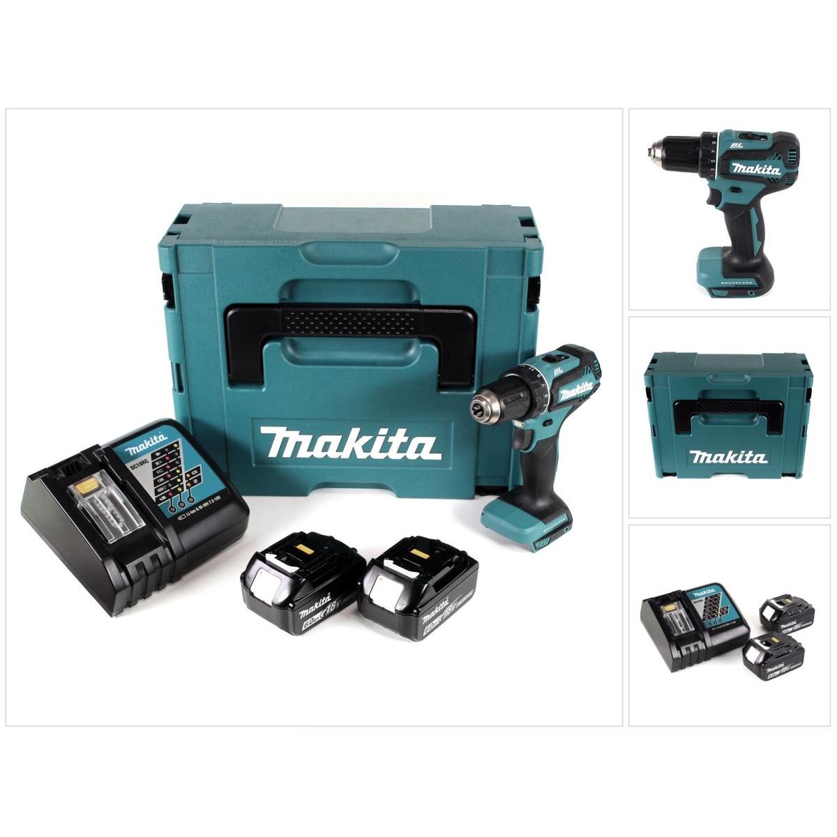 Makita, Bohrmaschine + Akkuschrauber, DDF 485 RGJ Akku Bohrschrauber 18V 50Nm im Makpac + 2x 6,0 Ah Akku + Ladegerät (Ak...