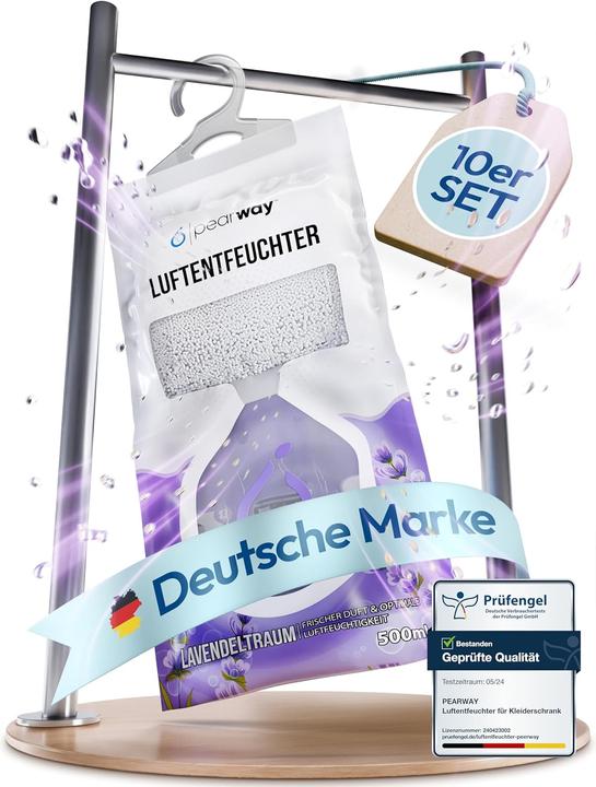 Produktbild Pearway 10 Stück Luftentfeuchter Beutel XL - Lavendeltraum (5 m²)