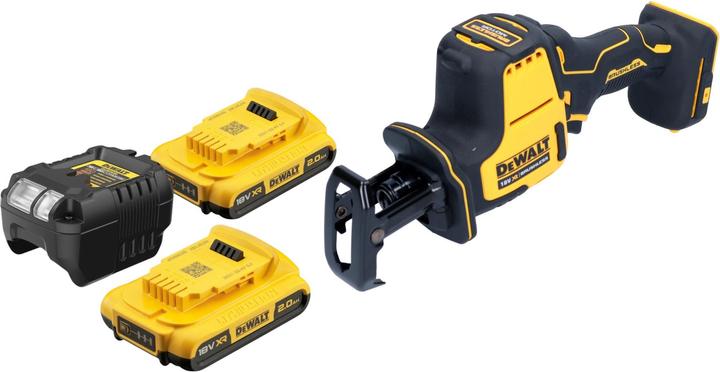 1x DeWalt DCS 369 cordless reciprocating saw, 2x DeWalt DCB 183 18 V 2.0 Ah battery, 1x DeWalt DCB 1102 battery charger