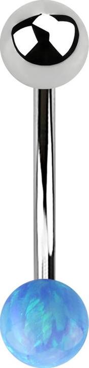 Produktbild Star Piercing Micro Banane silber mit Kugel und Kugel Opal hellblau (ohne Messing, Chirurgenstahl 316L)
