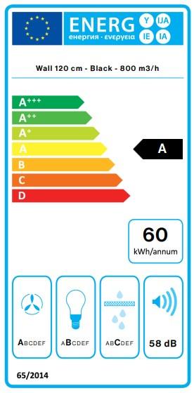 Energy Label Falmec Quasar Design 120 N Black (Wall hood)