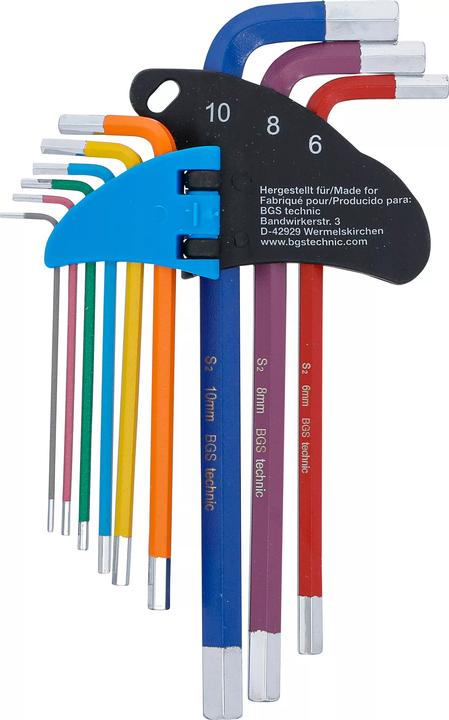 Image du produit BGS Jeu de clés allen | multicolore | six pans femelle 1,5 - 10 mm | 9 pièces