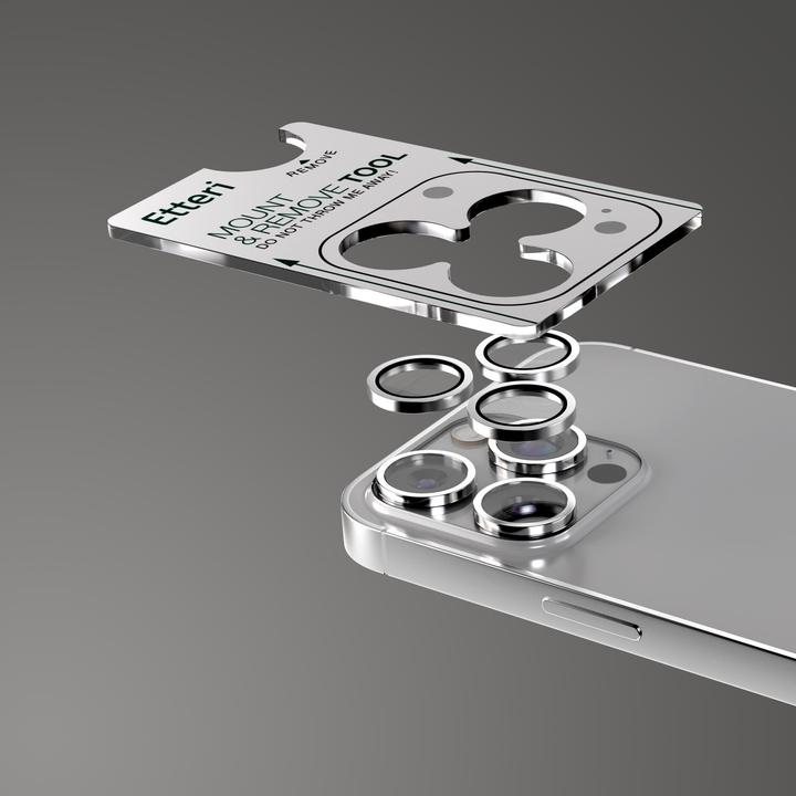 Actual product image Etteri camera lens protector for iPhone 15 Pro / 15 Pro Max titanium grey (3 pcs., Apple iPhone 15 Pro, Apple iPhone 15 Pro Max)