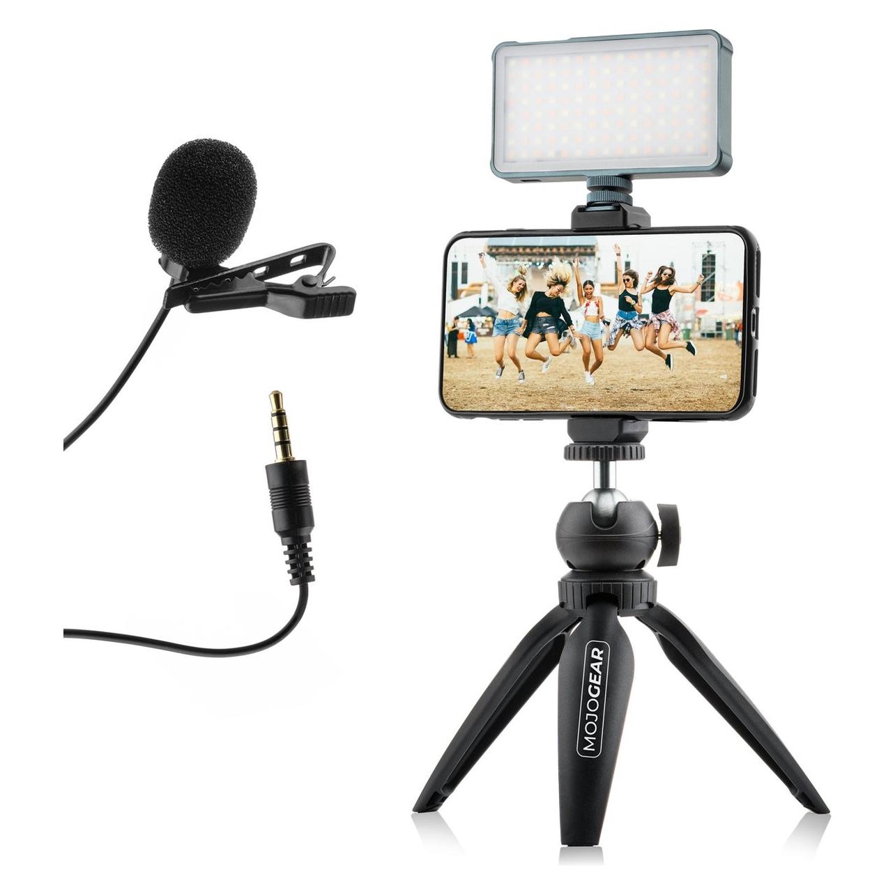 Mojogear Video Kit / Vlog Set, Mini-Tripod + Phone Holder (Mg-27) (Plastic), Statief, Zwart