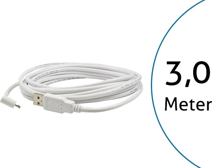 Produktbild TecLines TUC003W USB Kabel 3m von Micro-B-Stecker 90 Grad gewinkelt auf Typ A Stecker, weiss (3 m)