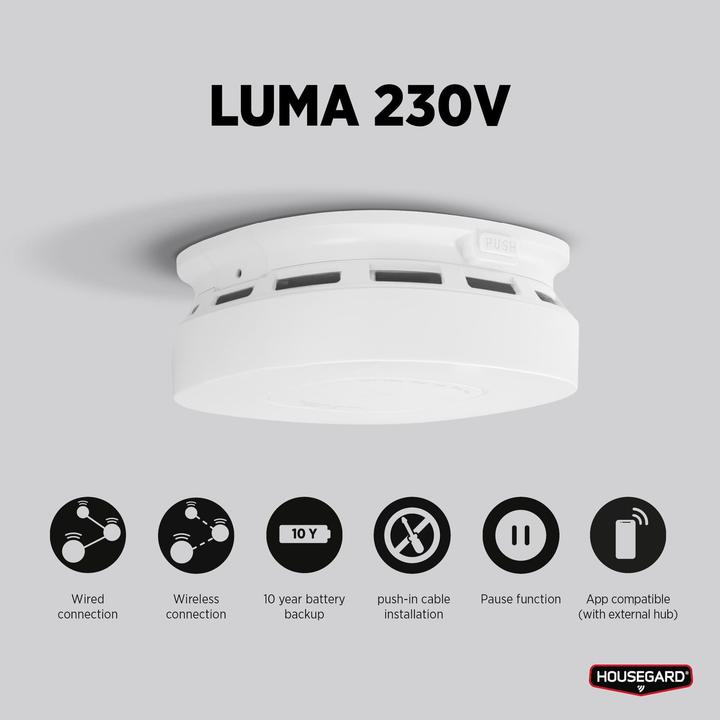 Actual product image Housegard Luma 230V rgalarm, inkl. 10-rs batteri