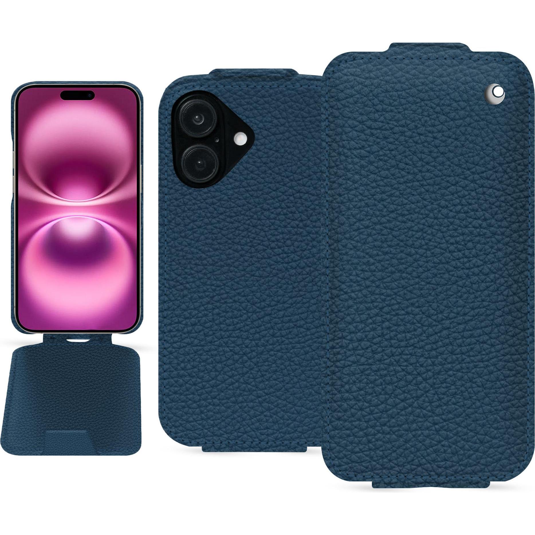 Noreve Lederschutzhülle vertikal (Apple iPhone 16 Plus), Smartphone Hülle, Blau