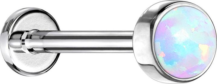 Image du produit Star Piercing Micro Threadless Labret argenté Cylindre plat avec opale blanche (Acier chirurgical 316L)