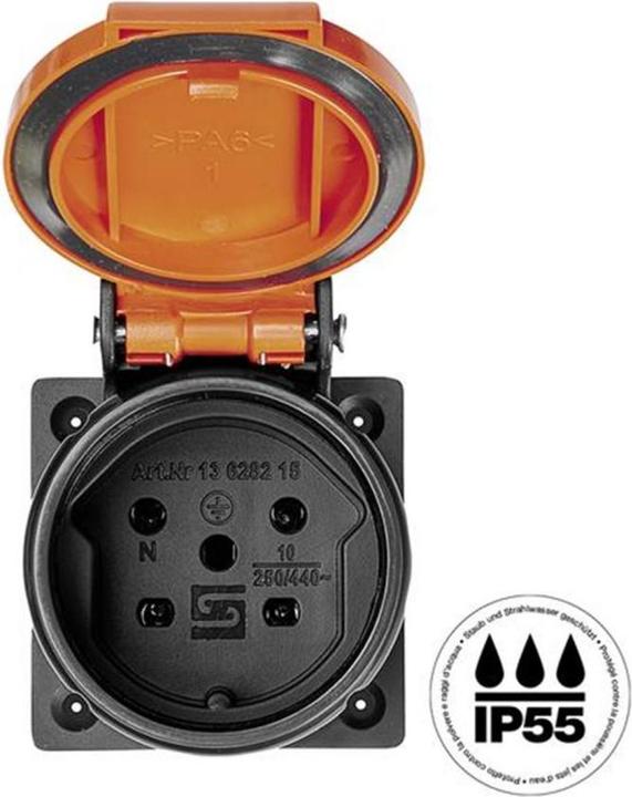 Produktbild Steffen Einbausteckdose T15 IP55 anthrazit Deckel orange