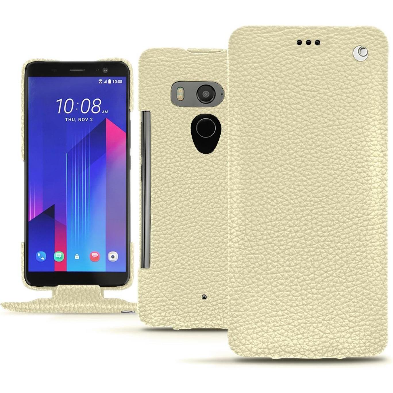 Noreve Lederschutzhülle vertikal (HTC U11+), Smartphone Hülle, Weiss