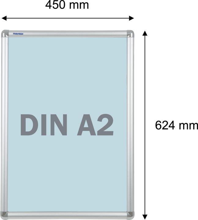 Produktbild Franken Plakatrahmen DIN A2, 25 mm Rahmenprofil silbereloxierter Aluminium-Klapprahmen, Kunststoffecken (A2)