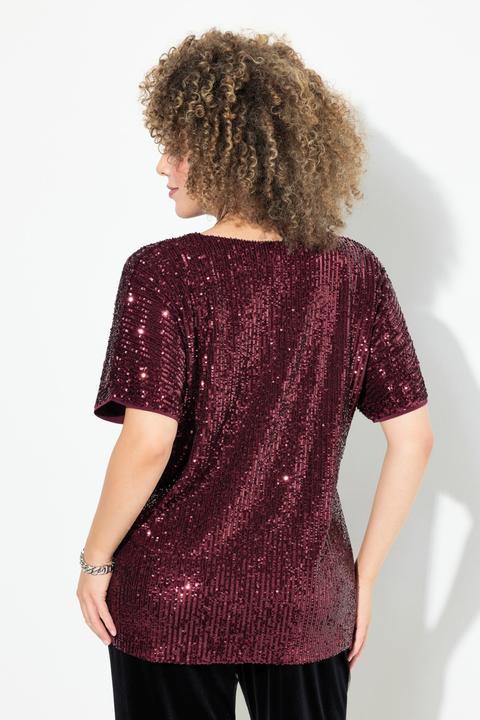 Produktbild Ulla Popken Pailletten-Shirt, Oversized, V-Ausschnitt, Halbarm (46, 48)
