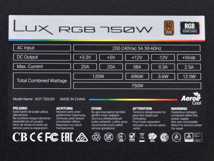 Actual product image AeroCool Lux RGB (750 W)