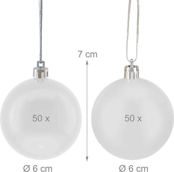 Productafbeelding Relaxdays - Weihnachtskugeln 100er Set, Weiss/ Silber, 7 x 6 cm (100 -Part)