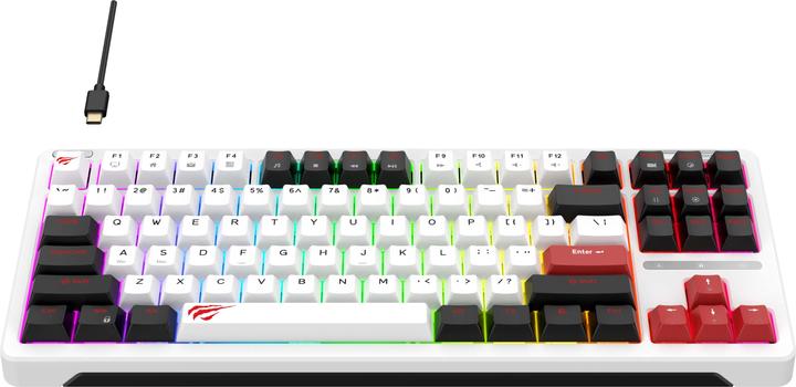 Image du produit Havit - Gaming Keyboard (KB902L) - USB-C, with RGB Lights, 1.8m, 200mA - Black / White / Red (ING. Int., Filaire)