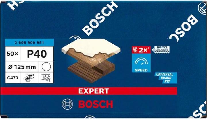 Image du produit Bosch Professional Zubehör EXPERT C470 Papier abrasif sans trous pour meuleuses d'angle et perceuses, 125 mm, G 40, 50 pcs. (40)