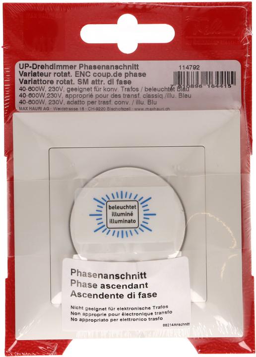 Produktbild Feller EdizioDue Drehdimmer Phasenanschnitt blau beleuchtet UP 40-600 VA