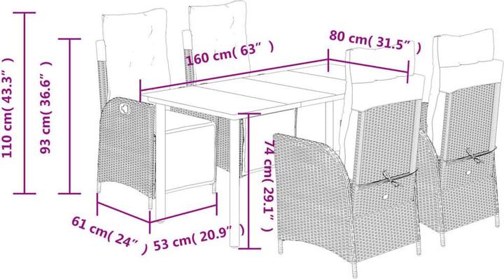 Produktbild vidaXL Garten Essgruppe (160 x 80 x 74 cm)