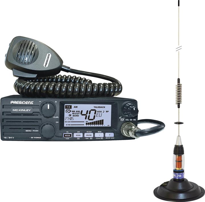 Produktbild PNI Paket Radio CB President MC KINLEY ASC AM FM LSB + CB-Antenne ML70, Länge 70 cm, 26–30 MHz, 200