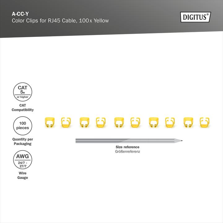 Actual product image Digitus Colour clips for RJ45 cables Colour yellow, 100 pieces pack