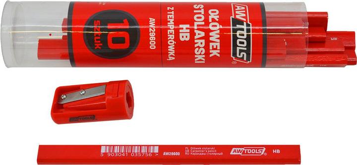 Actual product image Awtools Aw Ołówek Stolarski Hb Czerwony Do Drewna 10 Sztuk (HB, 10x)
