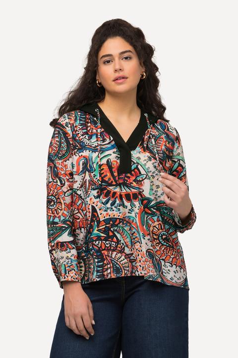 Produktbild Ulla Popken Kapuzen-Bluse, Paisley, A-Linie, V-Ausschnitt, Langarm (50, 52)