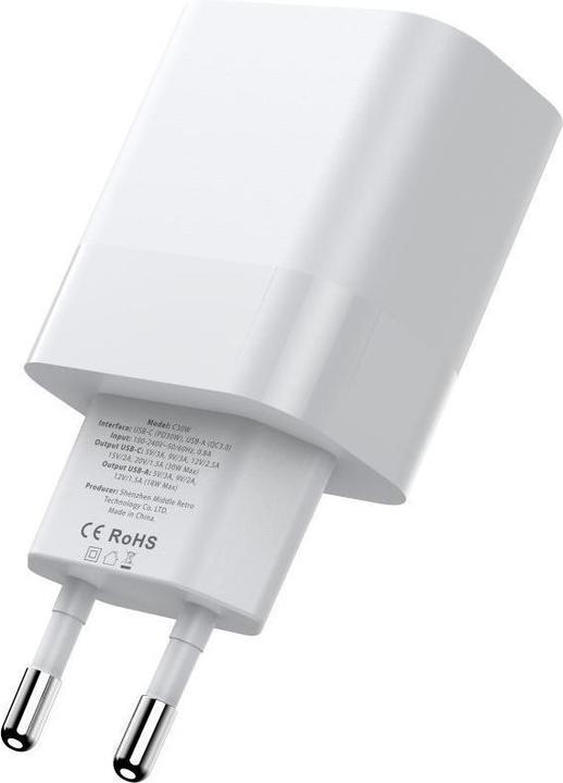 Immagine prodotto Tech-Protect C20W 2x caricatore di rete USB-C PD 20W con cavo USB-C / USB-C - bianco (20 W, 2 porte)