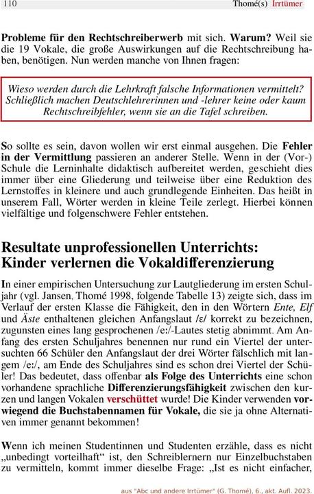 Produktbild ABC und andere Irrtümer über Orthographie, Rechtschreiben, LRS/Legasthenie (Deutsch, Günther Thomé, 2023)