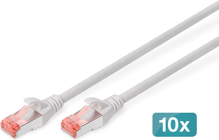 Productafbeelding Digitus CAT 6 S-FTP patchkabel Cu LSZH AWG 27/7 Lang 0,5 m 10 stuks Kleur Grijs (S/FTP, CAT6, 0.50 m)