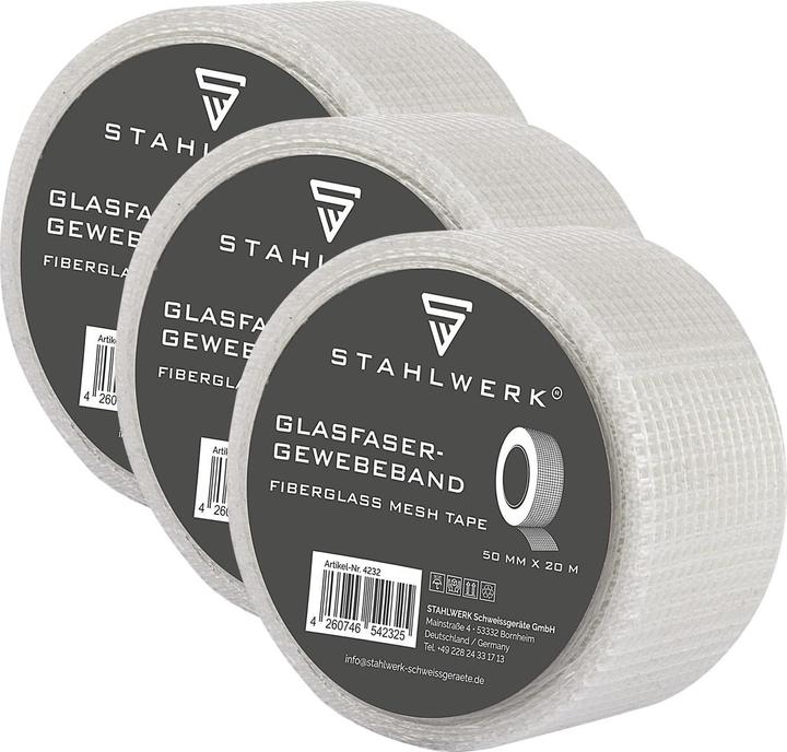 Produktbild Stahlwerk Glasfaser-Gewebeband 3er Set 20 m x 50 mm, selbstklebend (50 mm)