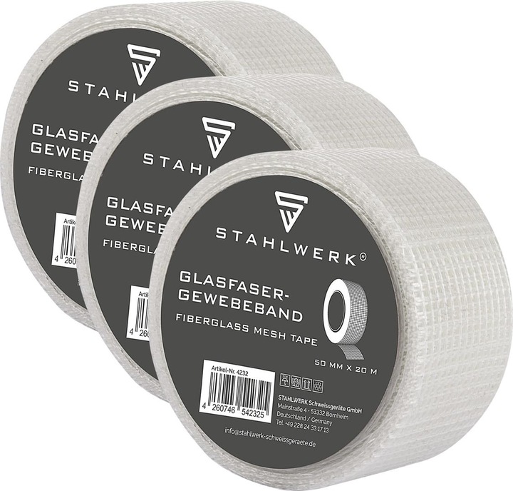 Produktbild Stahlwerk Glasfaser-Gewebeband 3er Set 20 m x 50 mm, selbstklebend (50 mm)