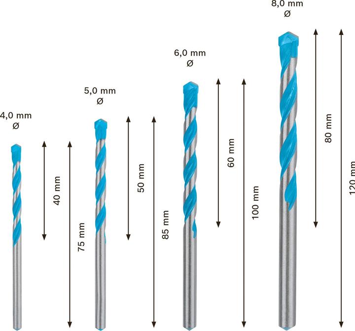 Actual product image Bosch Professional Zubehör EXPERT MultiConstruction CYL-9 drill bit set, 4/5/6/8 mm, 4 pcs. (6 mm, 5 mm, 8 mm, 4 mm)