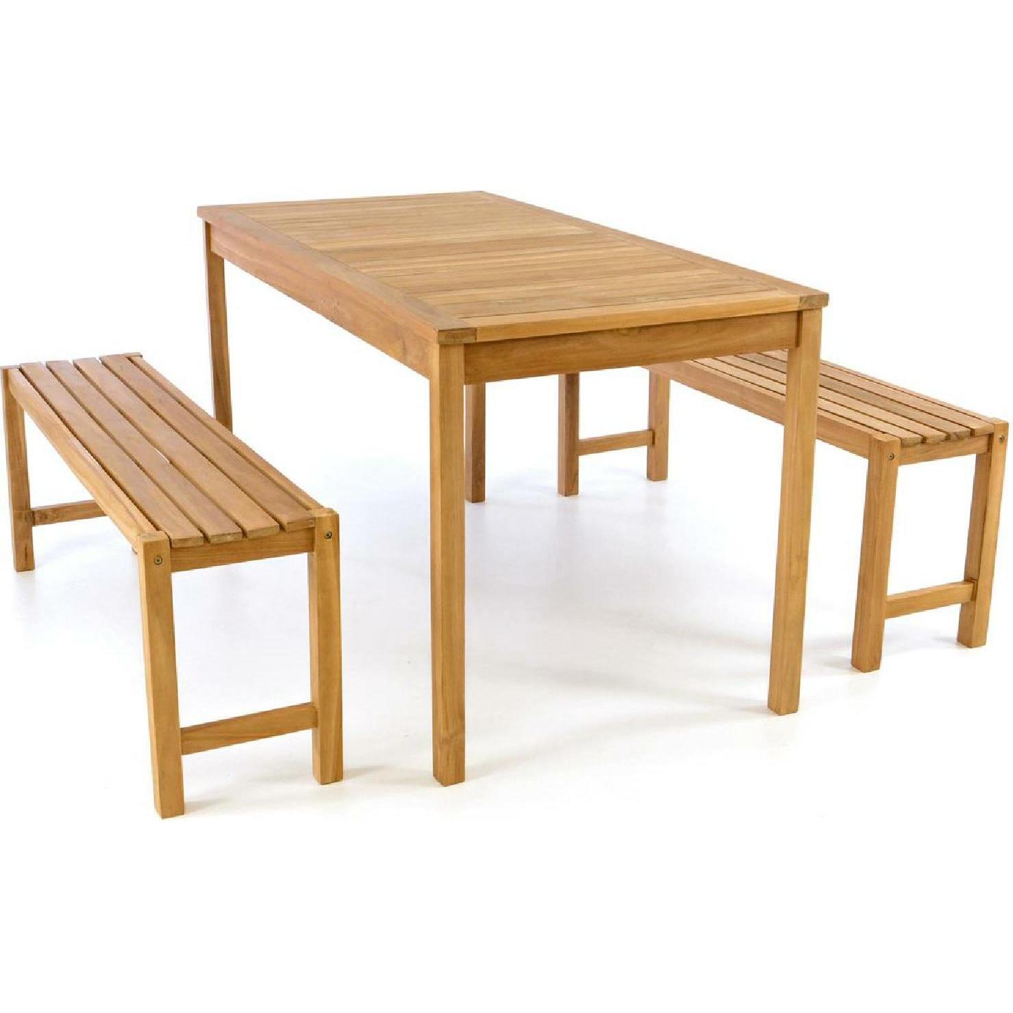 VCM, Gartentisch + Balkontisch, Gartenmöbelset Picknickset Sitzgruppe Teakholz behandelt Bank Tisch 135cm (69 cm)