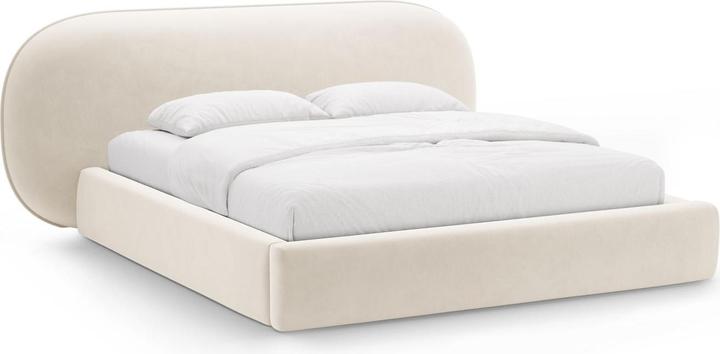 Micadoni Lit Coffre en Velours Avec Tête de Lit, "Ovalo", Ivoire, 234x270x96 Fabriqué en Europe (180 x 200 cm)