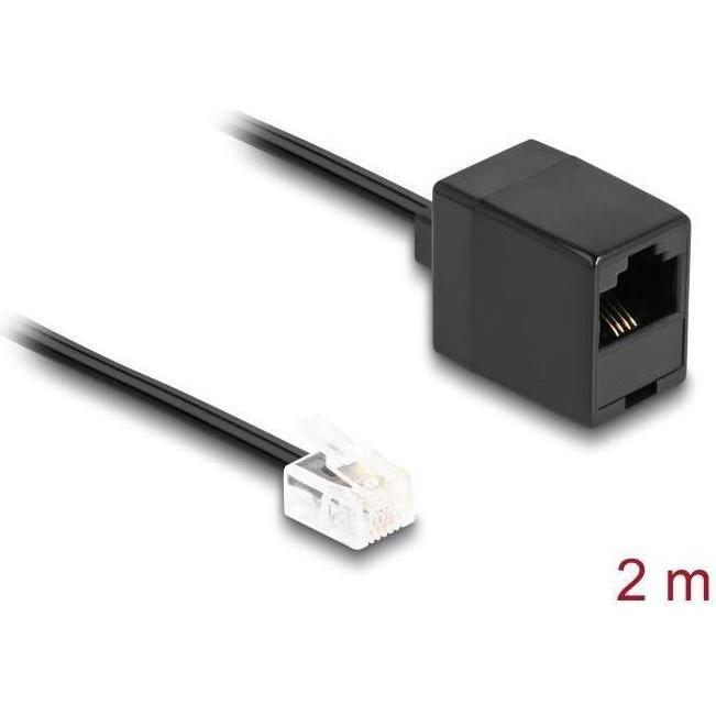 Delock Telefonkabel RJ11 Stecker zu RJ45 Buchse schwarz 2 m, Telefon Zubehör