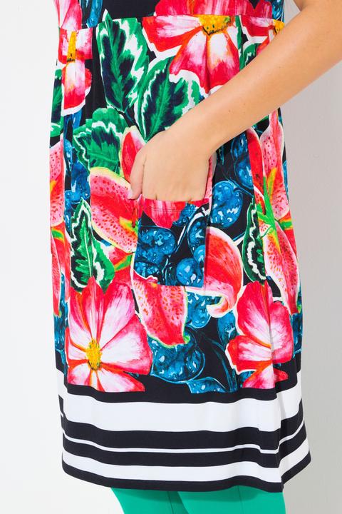 Image du produit Ulla Popken Robe courte en jersey, sans manches. Silhouette en A évasée. Décolleté rond et imprimé cachemire. (46, 48)