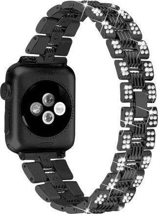 Image du produit Cover-Discount Apple Watch 42/44/45mm - Acier inoxydable avec bracelet en strass noir (42 mm, 44 mm, 45 mm, Acier inoxydable)