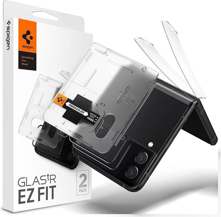 Actual product image Spigen TEMPERED GLASS GLASS FC "EZ FIT" + hinge Film 2-REPLACEMENT GALAXY WITH FLIP 4 Black (2 pcs., Samsung Galaxy Z Flip4)