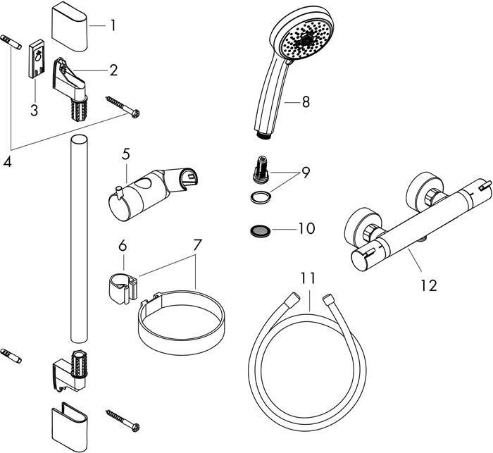 Produktbild hansgrohe Brausenkombi Croma 100 Ecostat 1001 SL u. Brausestange Unica 27085000
