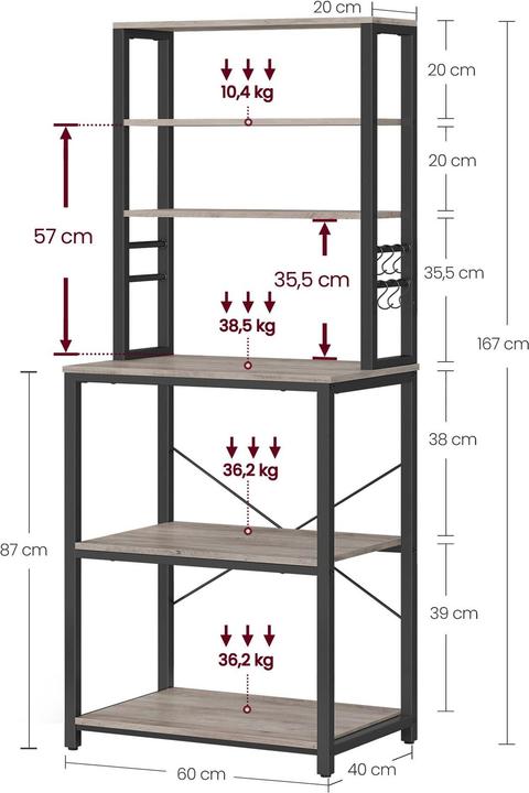 Produktbild Vasagle Buffet (60 x 40 x 167 cm)