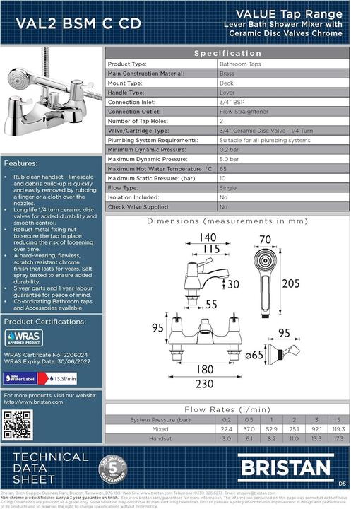 Actual product image Bristan Valve Basin Mixer Tap with Ceramic Cartridges and Metal Fixings