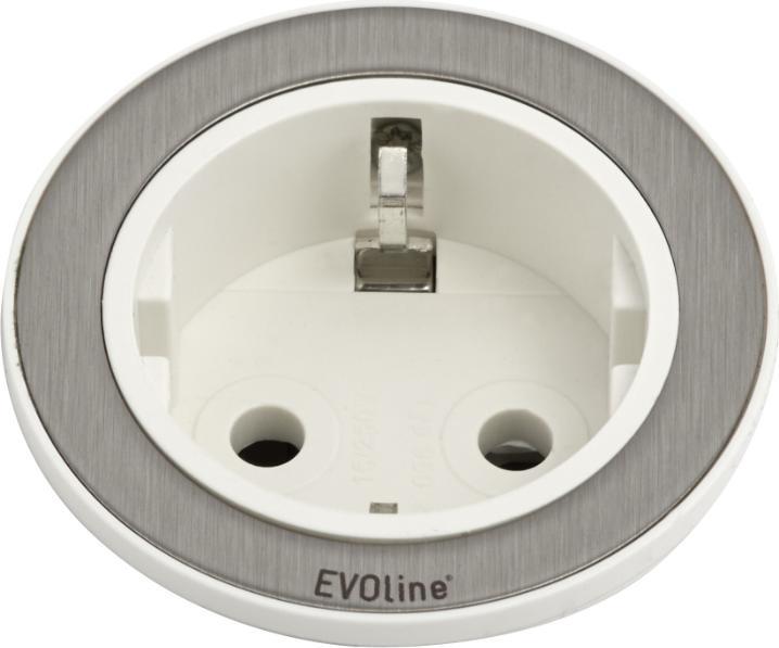Evoline Een inbouw stopcontactbehuizing / sierring wit met roestvrij staal