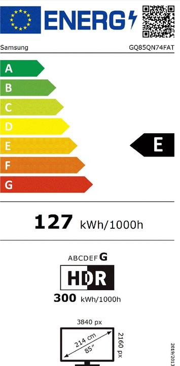 Label énergétique Samsung GQ85QN74FATXZG Neo QLED TV 85 Zoll (2025) (85", 4K, 2025)