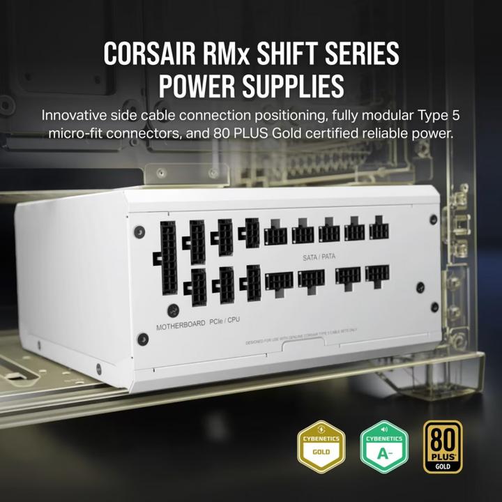 Produktbild Corsair RMx Shift White Series, RM1200x Shift White, 1200 Watt, 80 PLUS GOLD Certified, Fully Modular Power (1200 W)
