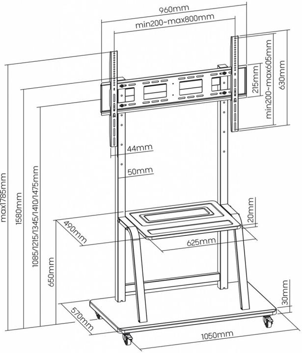 Produktbild Art Mobiler Ständer + TV-Halterung 37-100" 150kg (100", 150 kg)