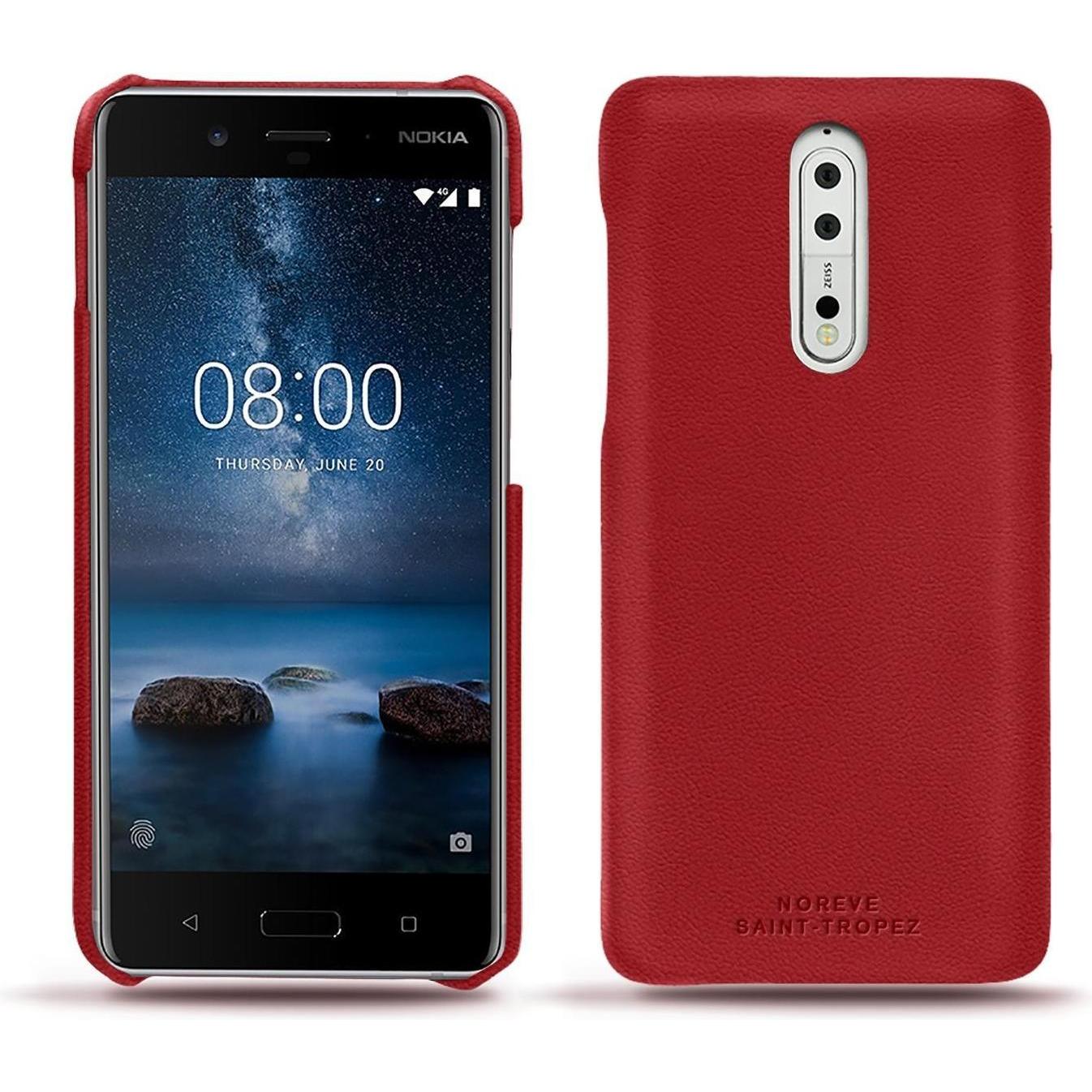 Noreve Lederschutzhülle (Nokia 8), Smartphone Hülle, Rot