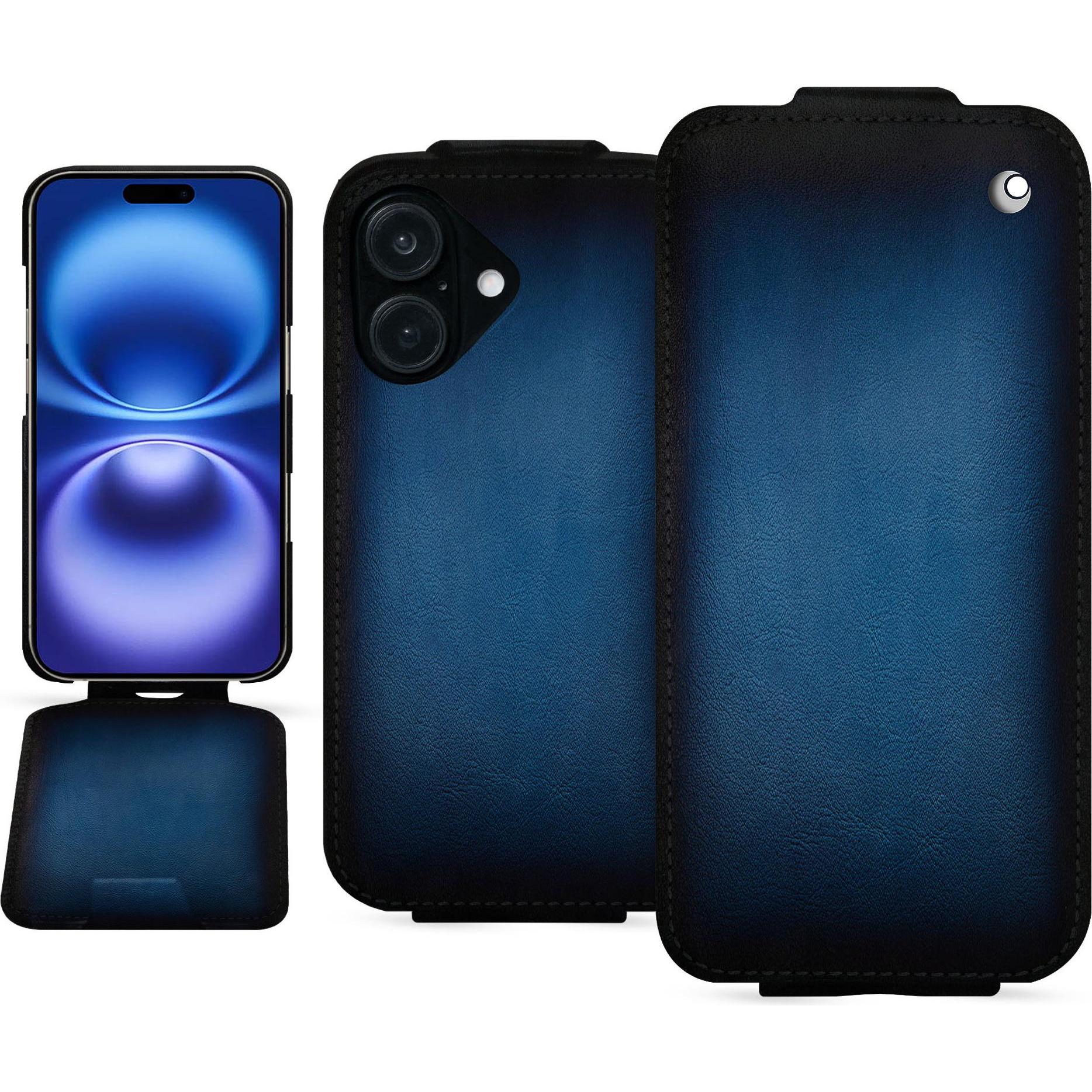 Noreve Lederschutzhülle vertikal (Apple iPhone 16), Smartphone Hülle, Blau