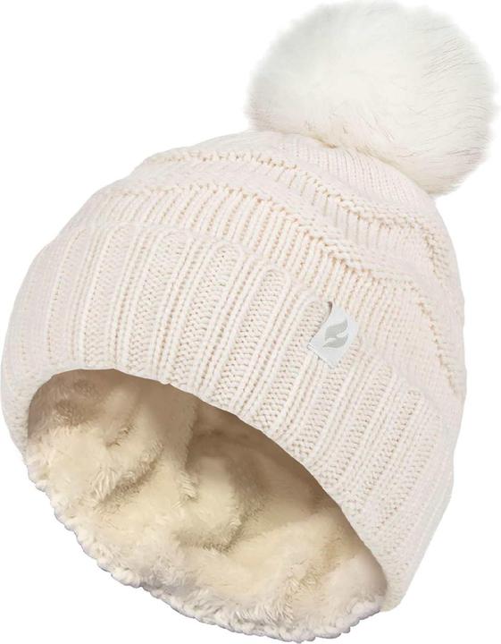 Heat Holders Winter Mütze mit Fleecefutter | Warm Bommelmütze Zickzack